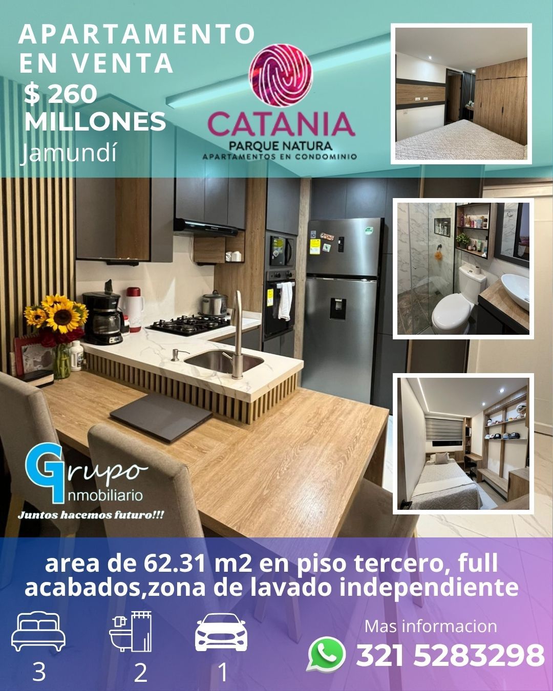 Apartamento en venta Valle Del Cauca Jamundí Alferez Real 63 m2 Habitaciones 3 Baños 2 Garajes 1 Precio $260000000