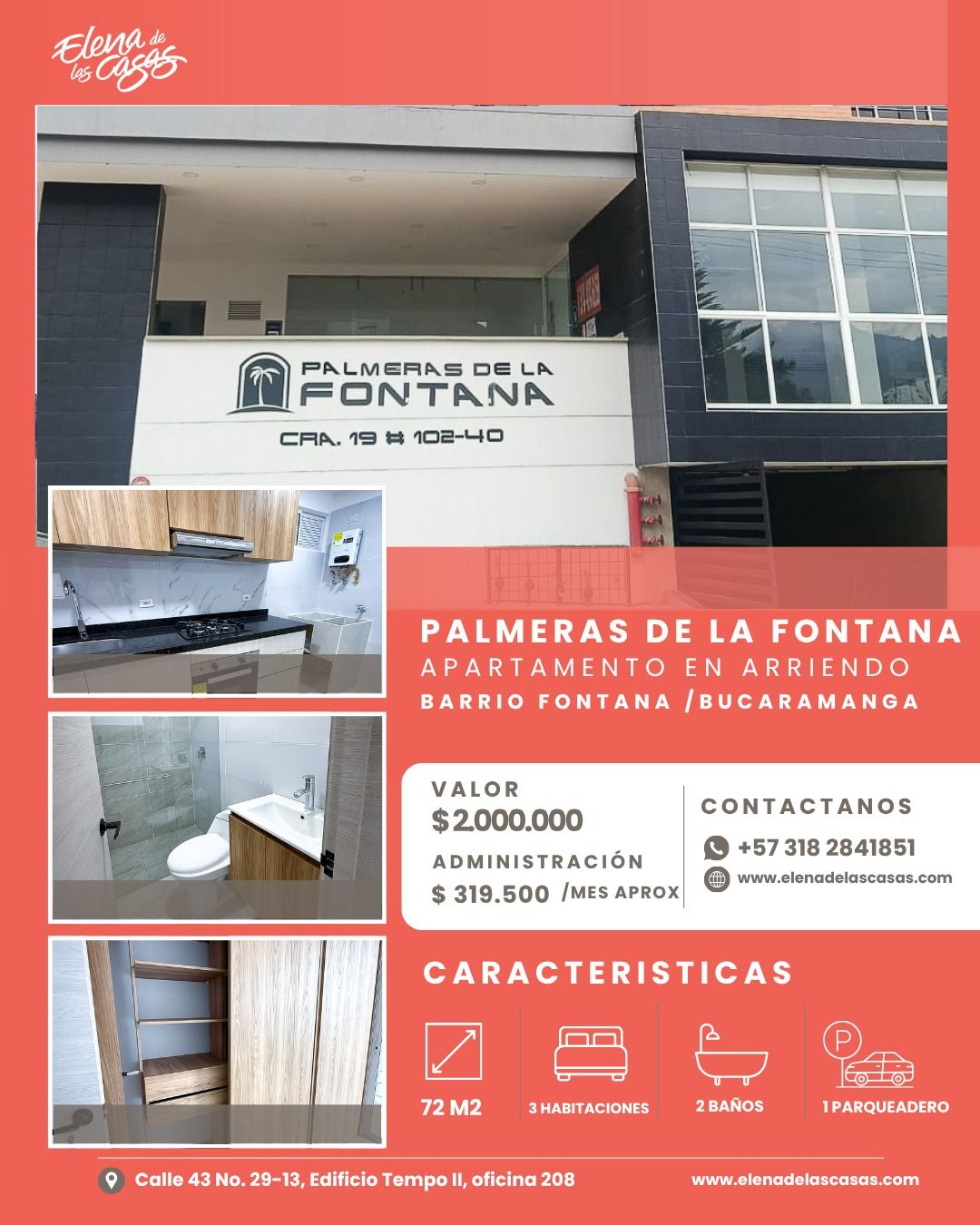 Apartamento en arriendo Santander Bucaramanga Fontana 71 m2 Habitaciones 3 Baños 2 Garajes 1 Precio $2319500
