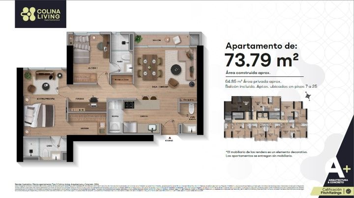 Apartamento en venta Cundinamarca Bogotá El Plan 73 m2 Habitaciones 2 Baños 3 Garajes 1 Precio $898000000