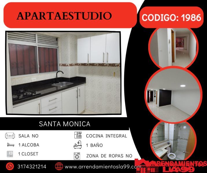 Apartaestudio en arriendo Antioquia Medellín Santa Mónica 41 m2 Habitaciones 1 Baños 1 Garajes 0 Precio $1200000