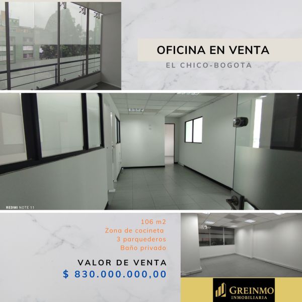 Oficina en venta Cundinamarca Bogotá Chico 106 m2 Habitaciones 0 Baños 1 Garajes 3 Precio $830000000