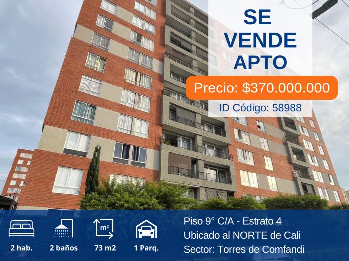 Apartamento en venta Valle Del Cauca Cali Urbanización Arizona 73 m2 Habitaciones 2 Baños 2 Garajes 1 Precio $370000000