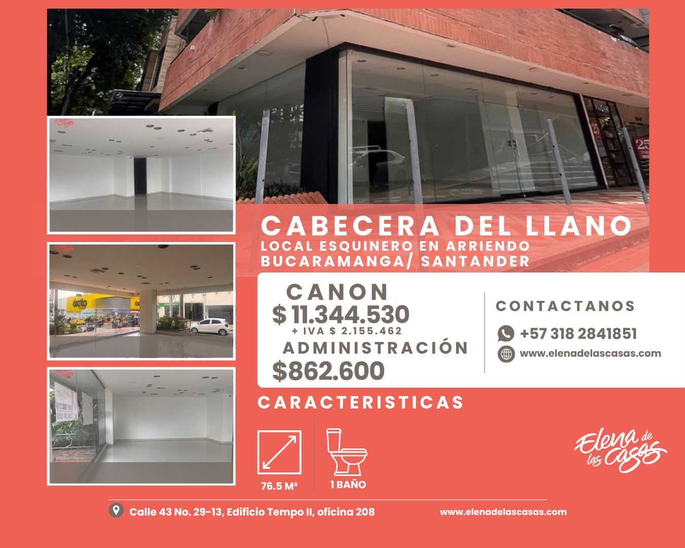 Local Comercial en arriendo Santander Bucaramanga Cabecera Del Llano 76 m2 Habitaciones 0 Baños 1 Garajes 0 Precio $12207130