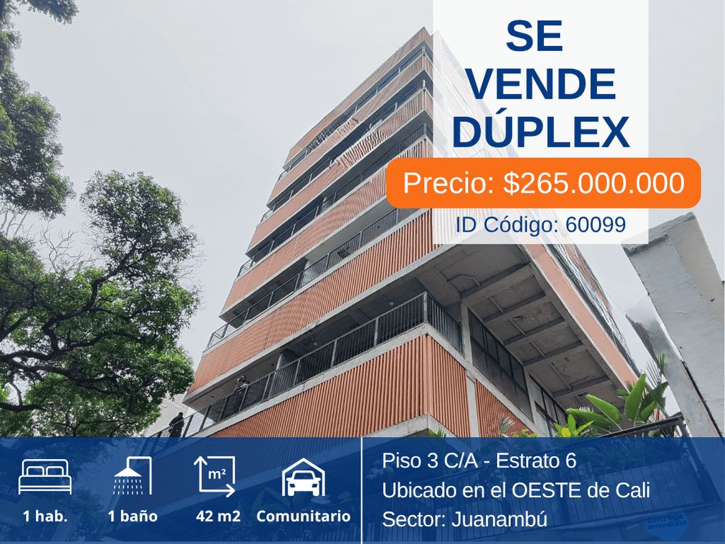 Apartaestudio en venta Valle Del Cauca Cali Juanambú 43 m2 Habitaciones 1 Baños 1 Garajes 0 Precio $265000000