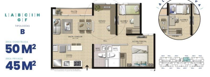 Apartamento en venta Antioquia Caldas Caldas 50 m2 Habitaciones 2 Baños 2 Garajes 0 Precio $280000000