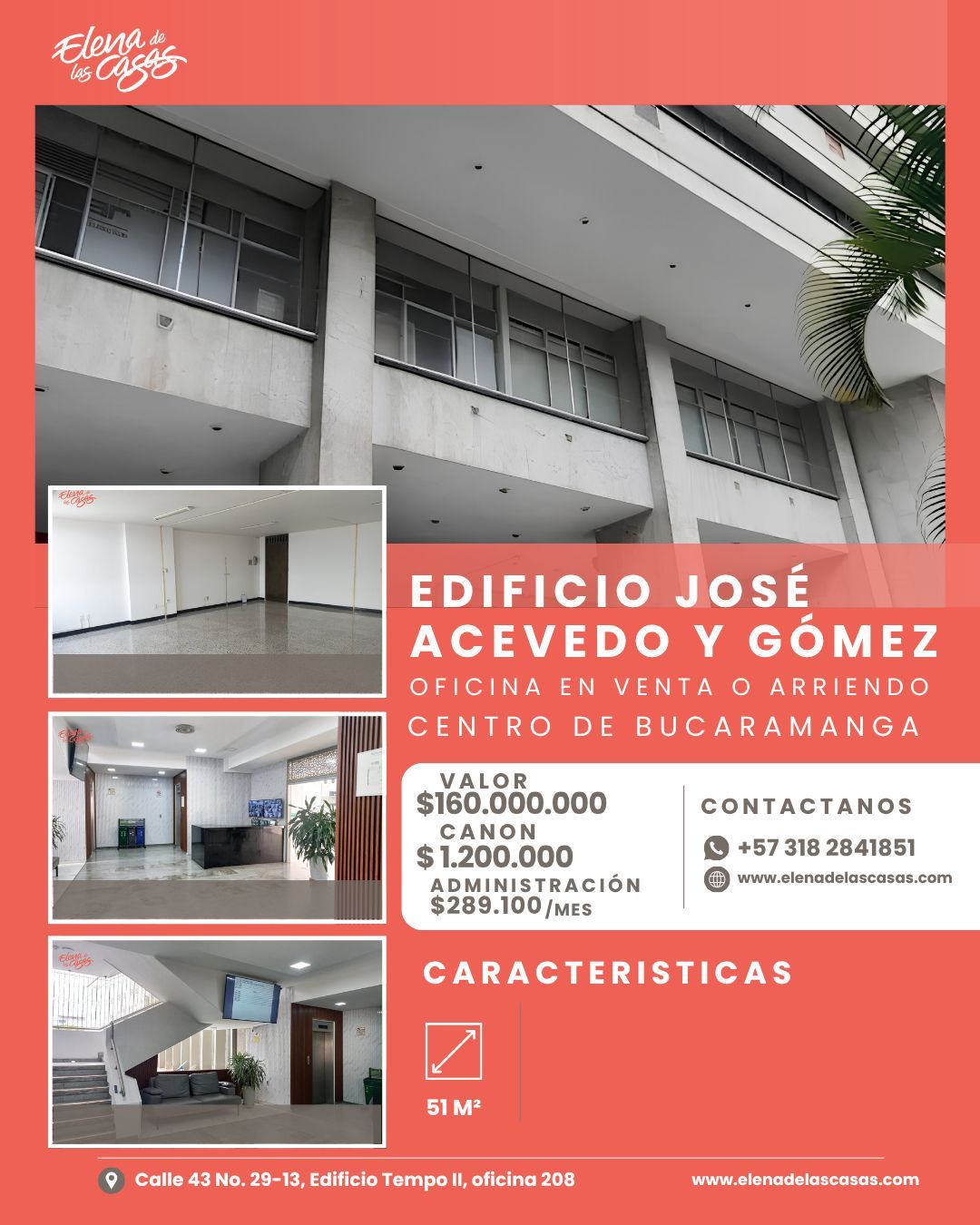 Oficina en arriendo o venta Santander Bucaramanga Centro 51 m2 Habitaciones 0 Baños 0 Garajes 0 Precio venta $160000000 Precio arriendo $1489100