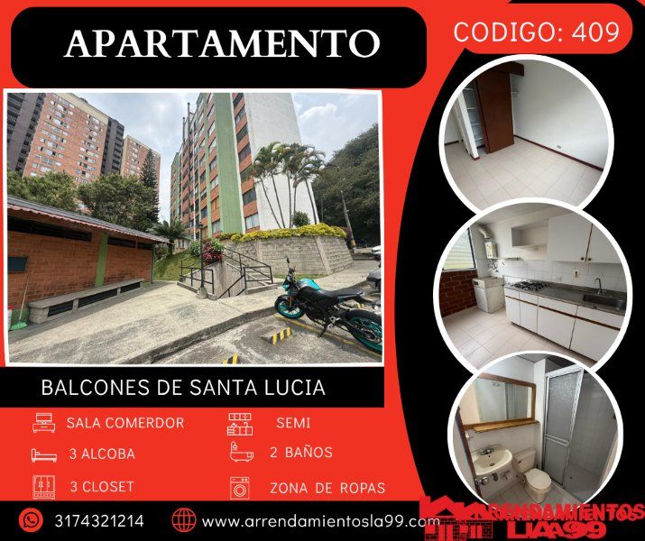 Apartamento en arriendo Antioquia Medellín Santa Rosa De Lima 67 m2 Habitaciones 3 Baños 3 Garajes 0 Precio $2200000