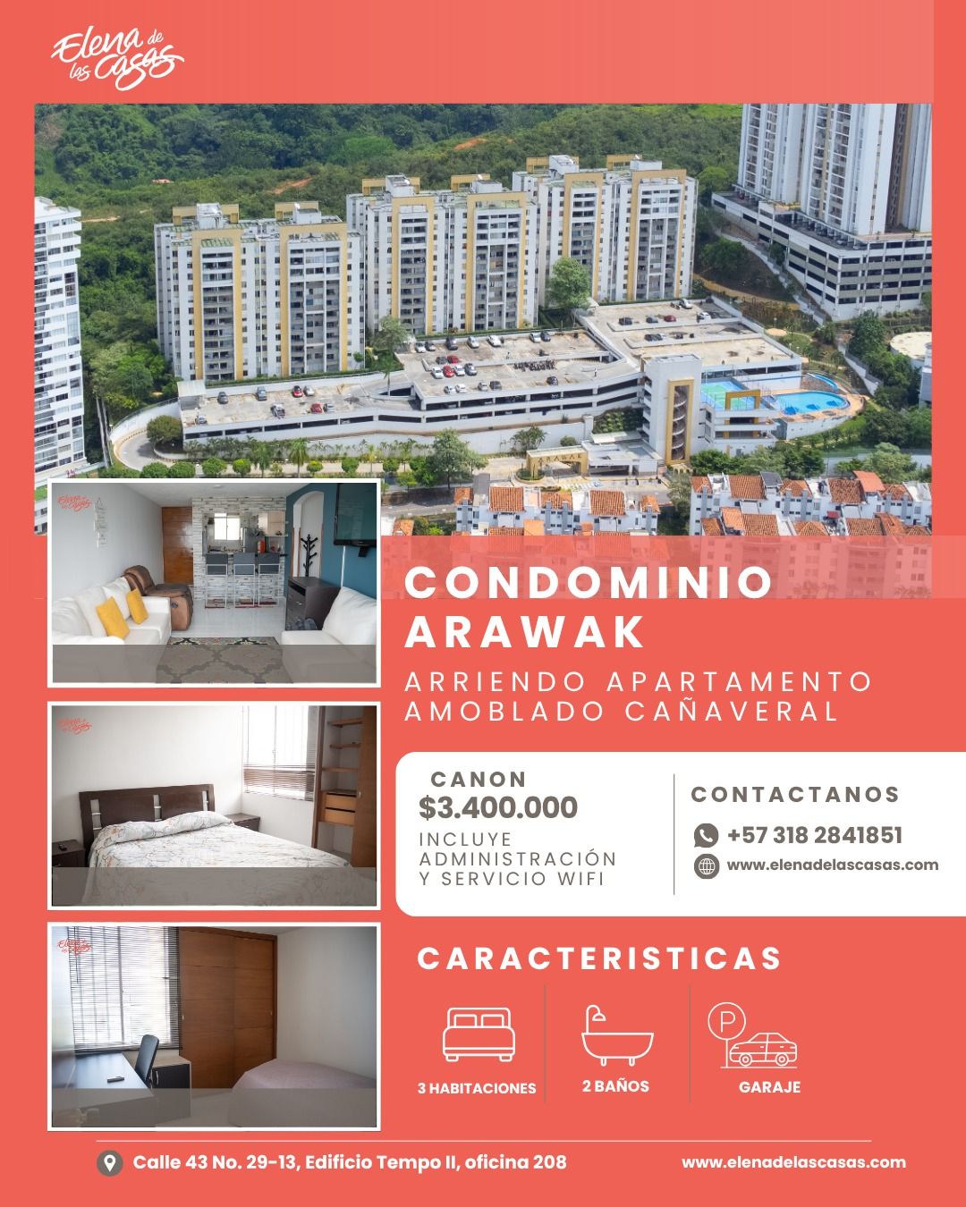 Apartamento en arriendo Santander Floridablanca Cr El Bosque Sector F 70 m2 Habitaciones 3 Baños 2 Garajes 1 Precio $3400000