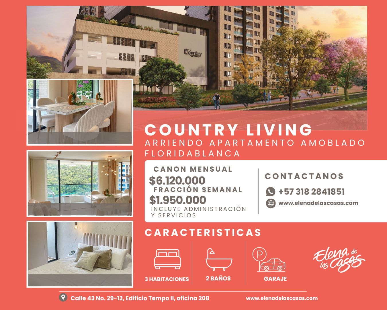 Apartamento en arriendo Santander Floridablanca Cr Country Living 70 m2 Habitaciones 3 Baños 2 Garajes 1 Precio $6120000
