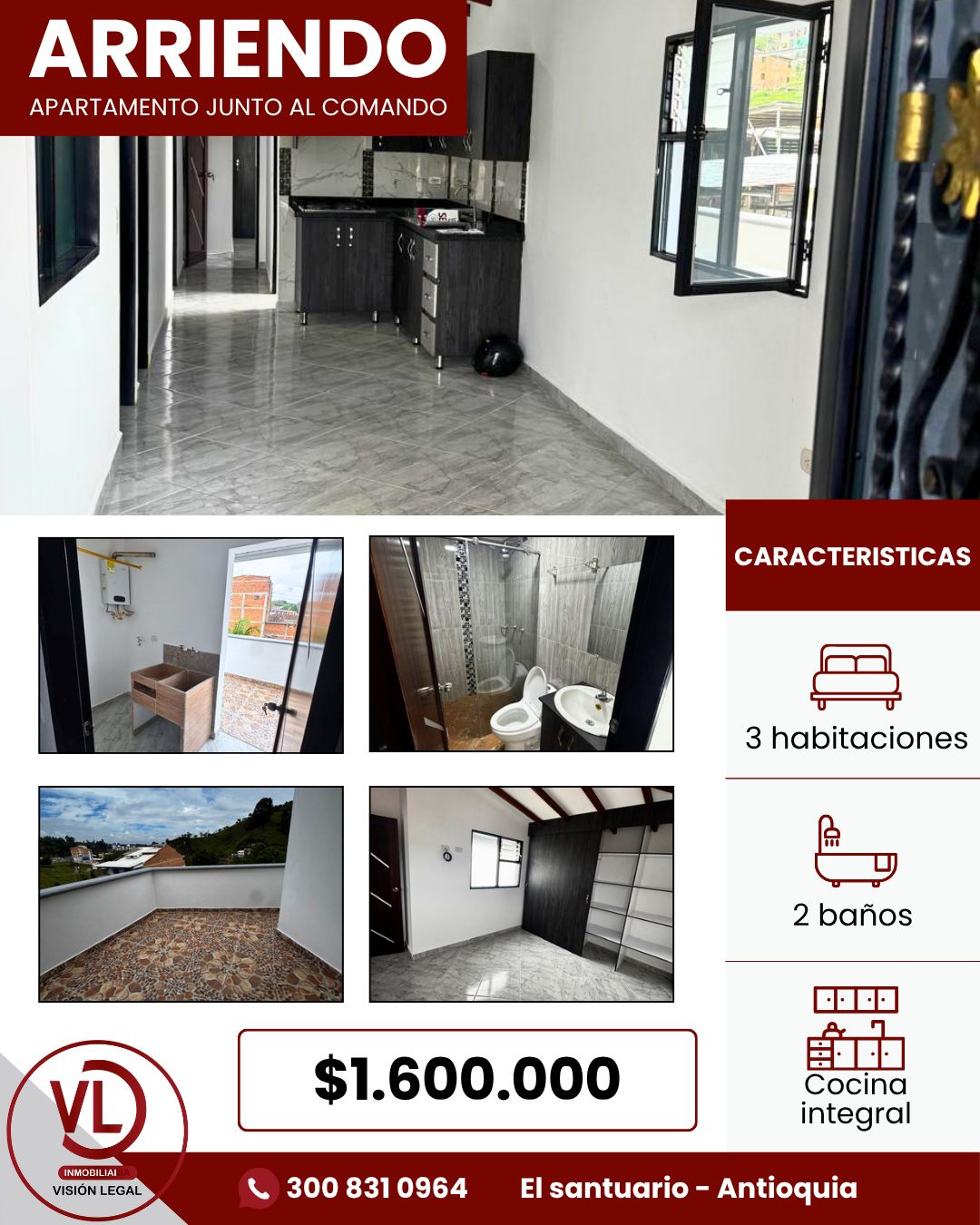 Apartamento en arriendo Antioquia El Santuario Arboleda 65 m2 Habitaciones 3 Baños 2 Garajes 0 Precio $1400000
