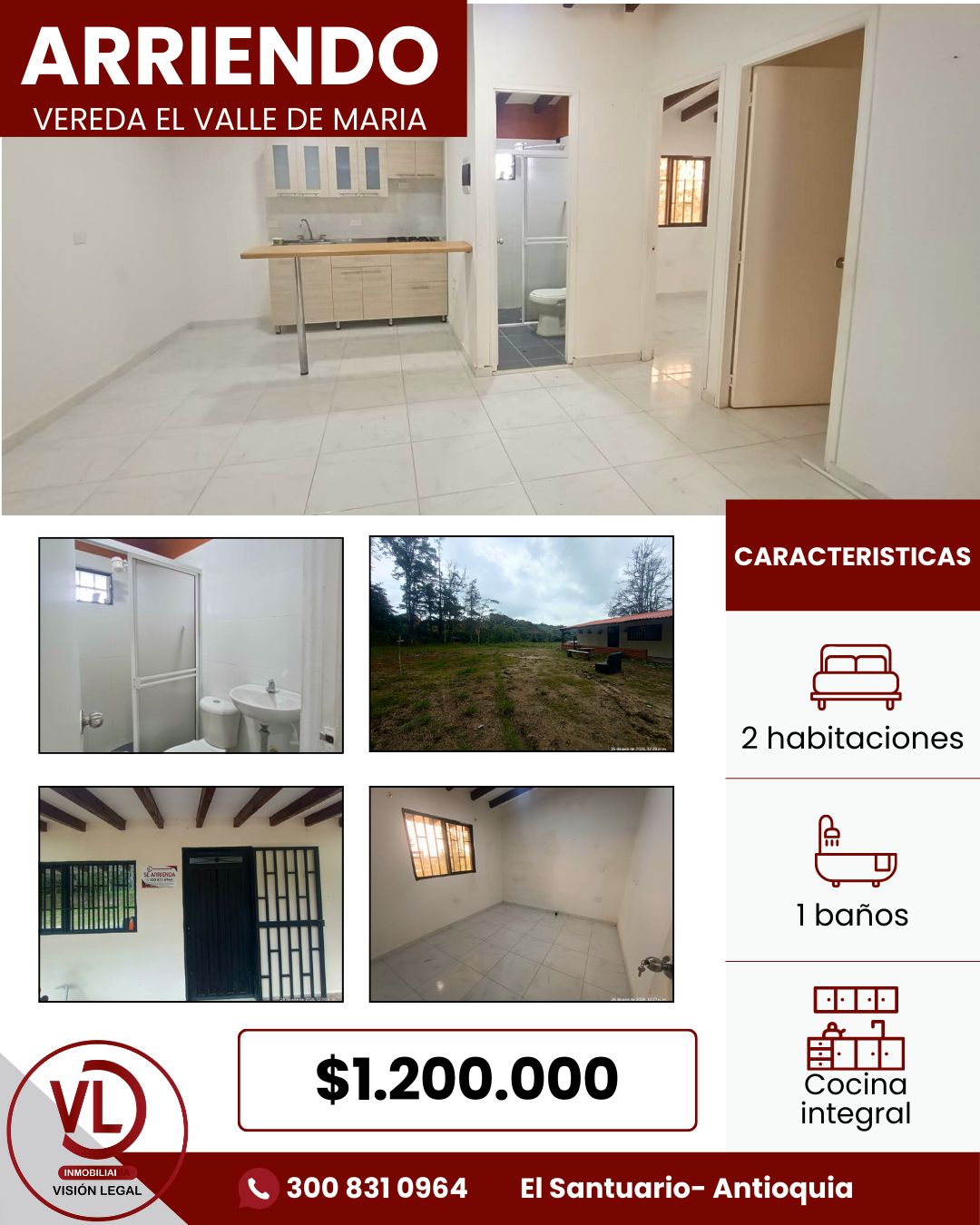 Apartamento en arriendo Antioquia El Santuario Puente Nuevo 52 m2 Habitaciones 2 Baños 1 Garajes 1 Precio $1200000