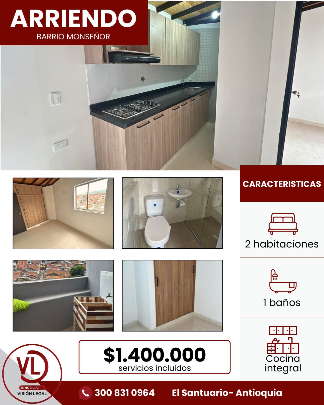 Apartamento en arriendo Antioquia El Santuario Arboleda 55 m2 Habitaciones 2 Baños 1 Garajes 0 Precio $1400000