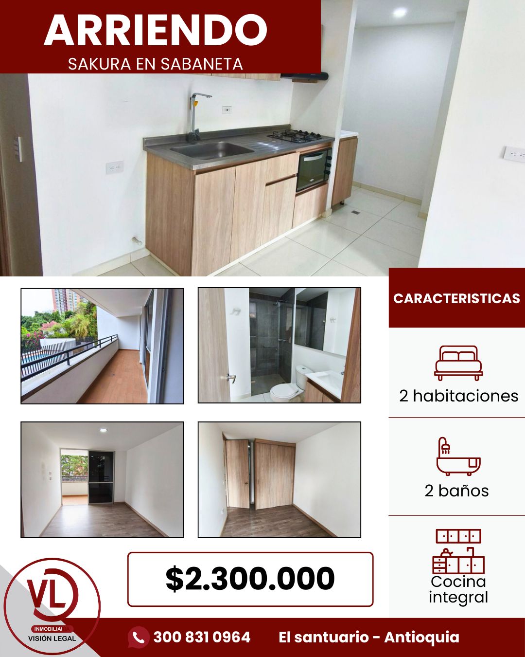 Apartamento en arriendo Antioquia Sabaneta Vegas De La Doctora 68 m2 Habitaciones 2 Baños 2 Garajes 0 Precio $2300000