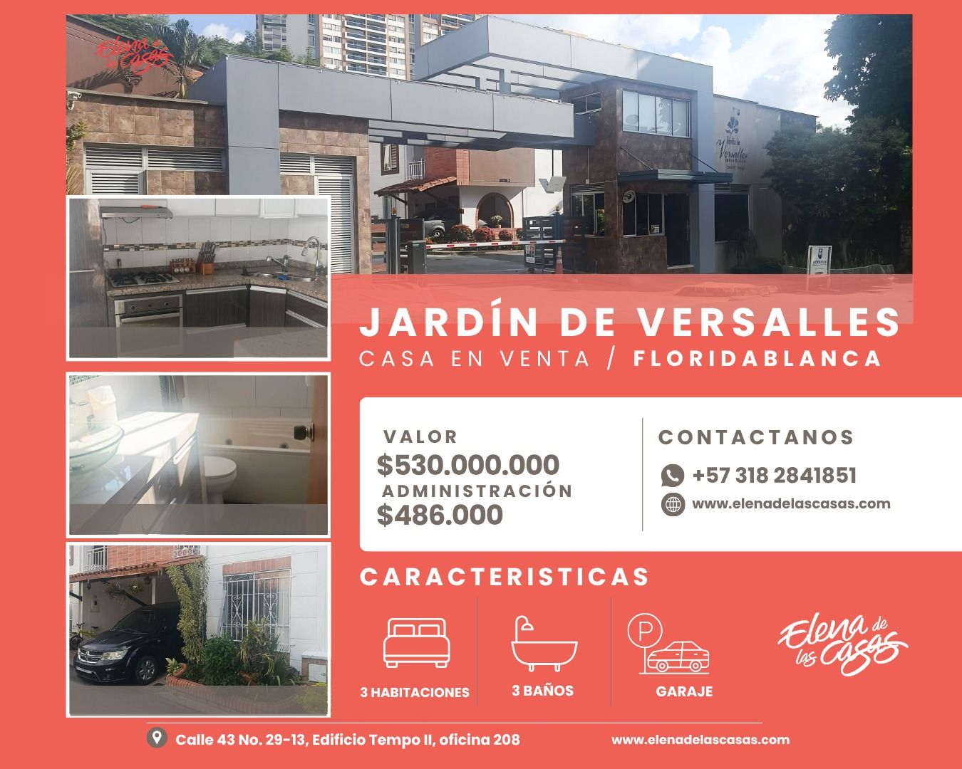 Casa en venta Santander Floridablanca Jardin De Versalles 130 m2 Habitaciones 3 Baños 3 Garajes 1 Precio $530000000