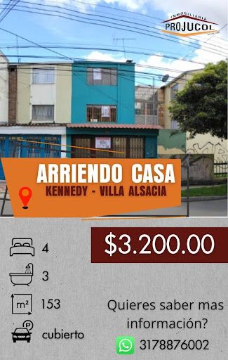 Casa en arriendo Cundinamarca Bogotá Villa Alsacia 2 153 m2 Habitaciones 4 Baños 3 Garajes 1 Precio $3200000