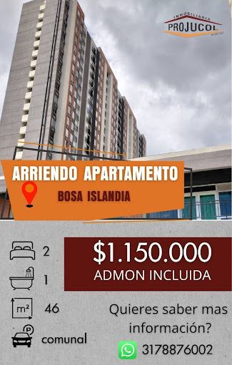 Apartamento en arriendo Cundinamarca Bogotá Islandia 46 m2 Habitaciones 2 Baños 1 Garajes 0 Precio $1150000