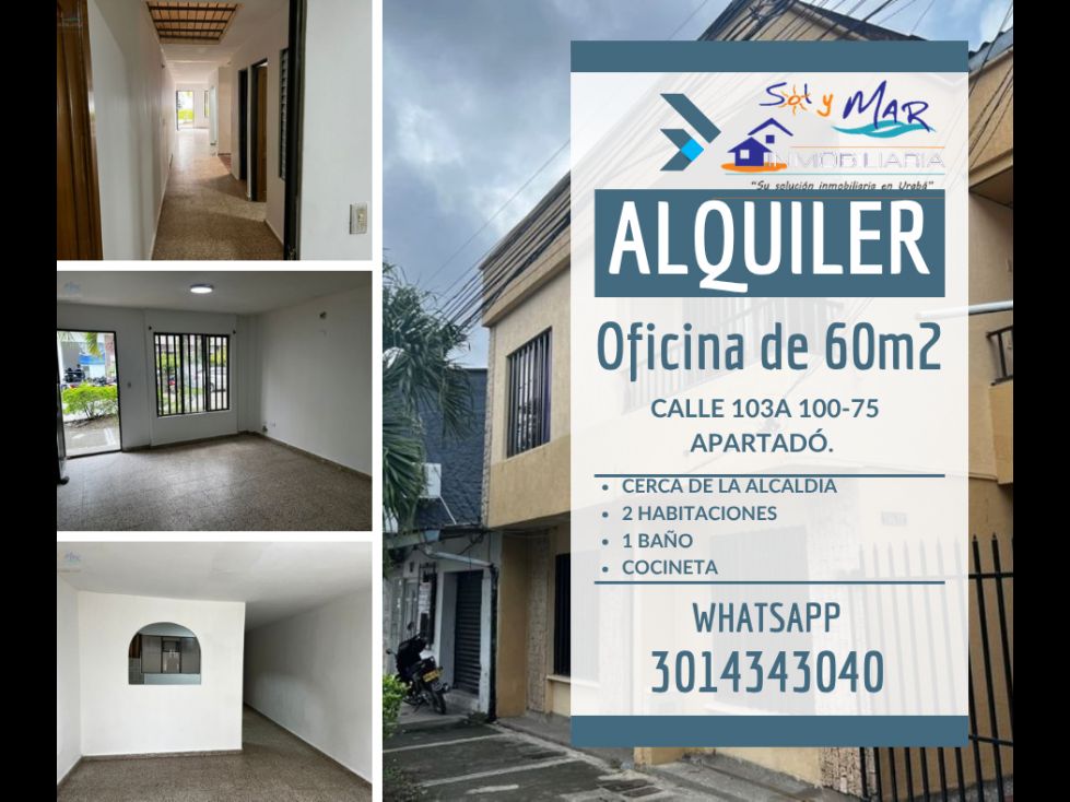 Oficina en arriendo Antioquia Apartadó Velez 60 m2 Habitaciones 0 Baños 1 Garajes 0 Precio $1200000