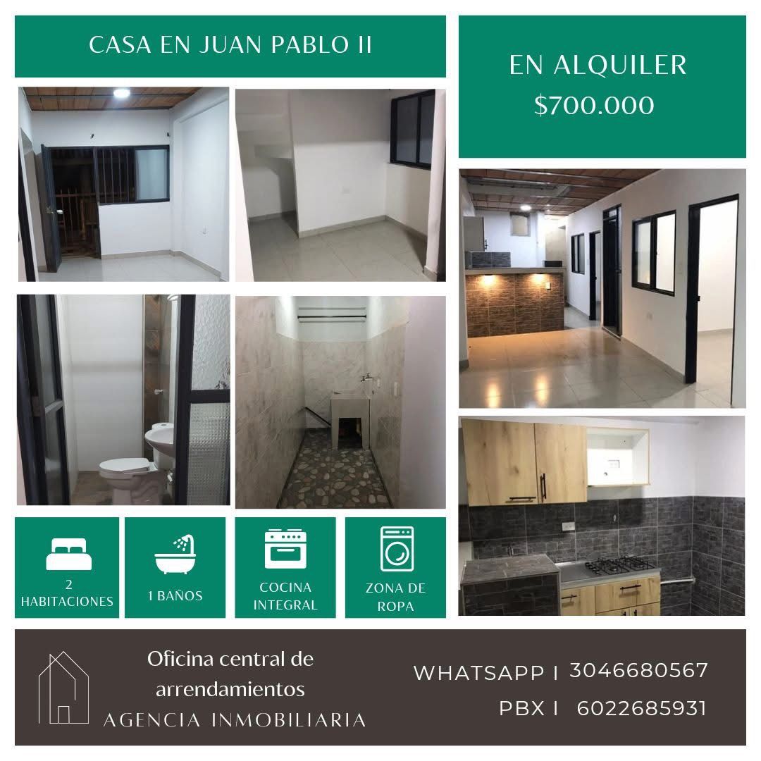 Casa en arriendo Valle Del Cauca Palmira Juan Pablo Ii 72 m2 Habitaciones 2 Baños 1 Garajes 0 Precio $700000