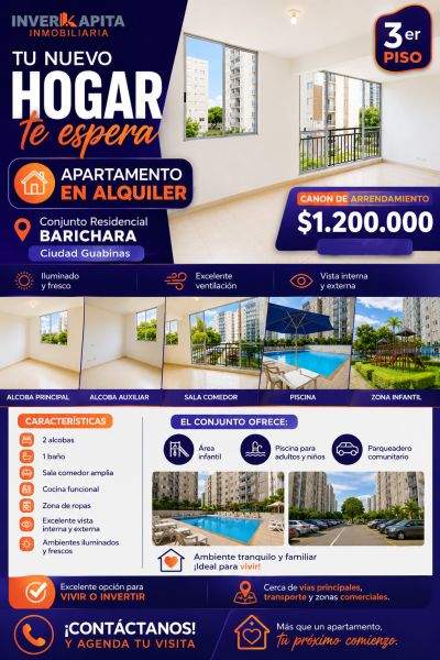 Apartamento en arriendo Valle Del Cauca Yumbo Barichara 50 m2 Habitaciones 2 Baños 1 Garajes 1 Precio $1200000