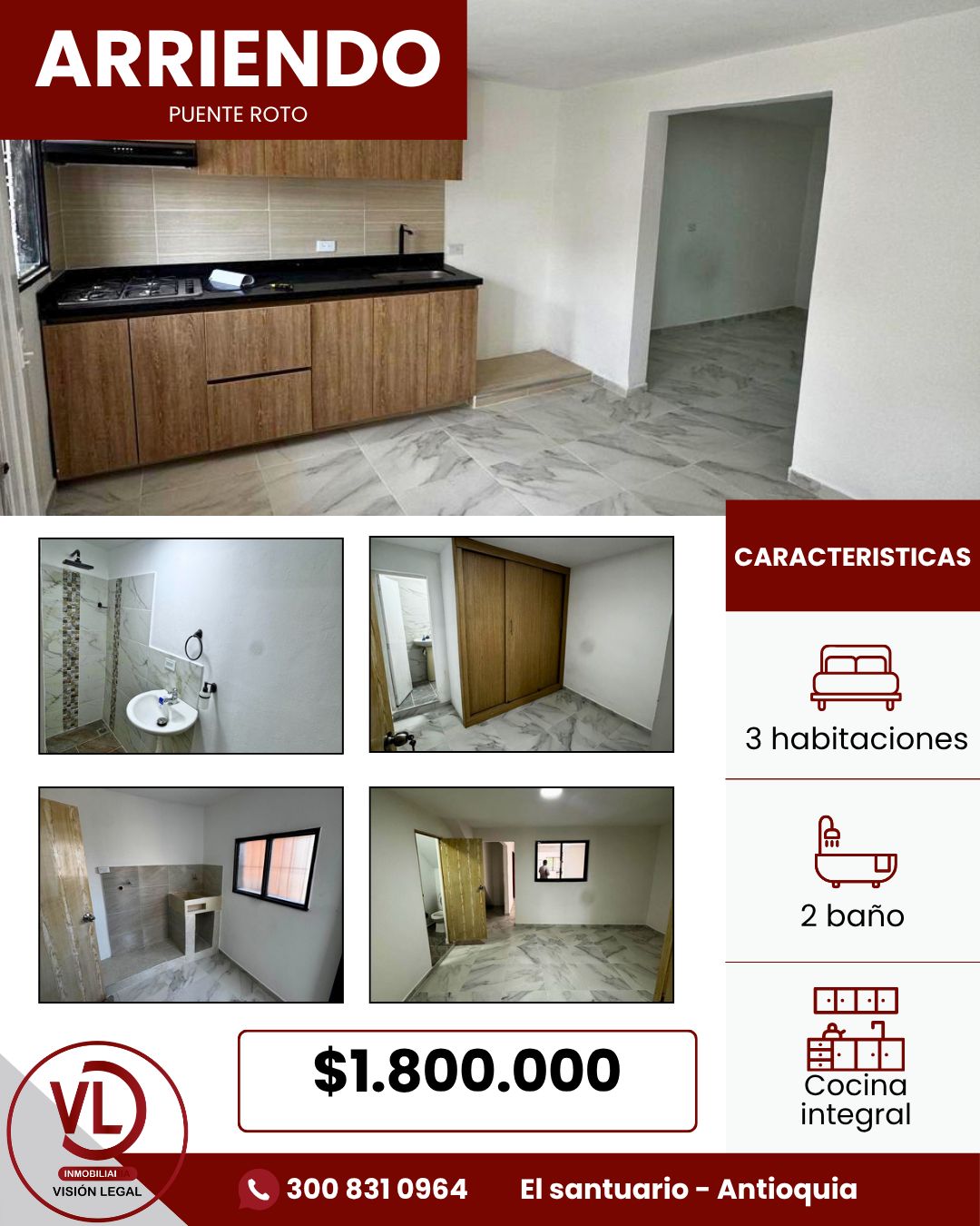 Apartamento en arriendo Antioquia El Santuario Jose Maria Cordova 60 m2 Habitaciones 4 Baños 2 Garajes 1 Precio $1800000
