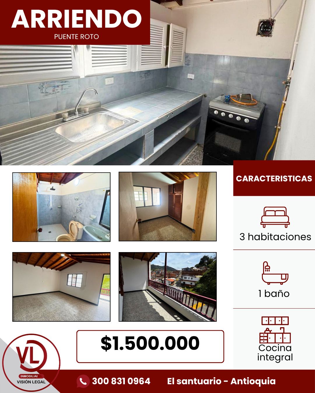 Apartamento en arriendo Antioquia El Santuario Jose Maria Cordova 57 m2 Habitaciones 3 Baños 1 Garajes 1 Precio $1500000