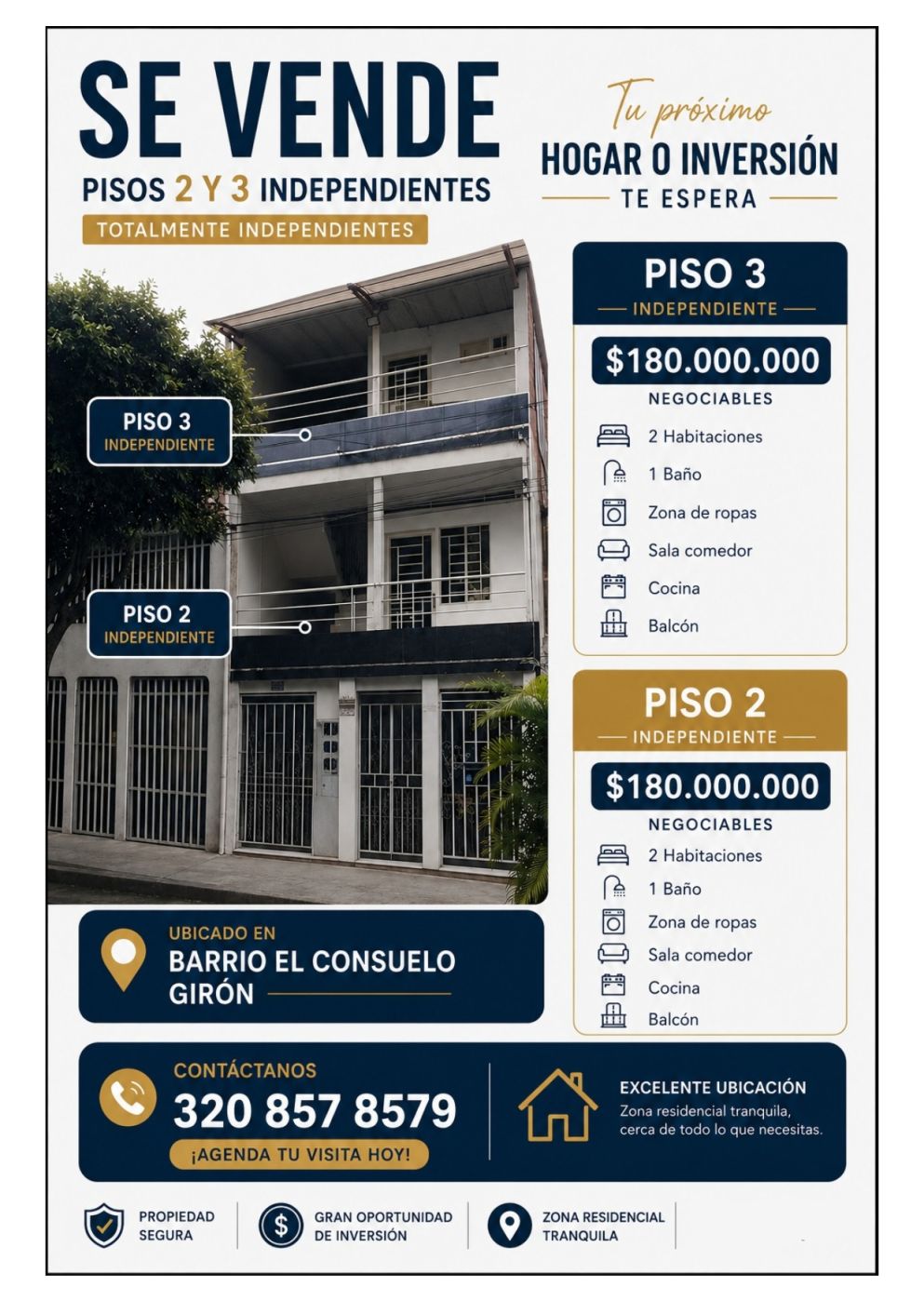 Apartamento en venta Santander Girón El Consuelo 60 m2 Habitaciones 2 Baños 1 Garajes 1 Precio $180000000
