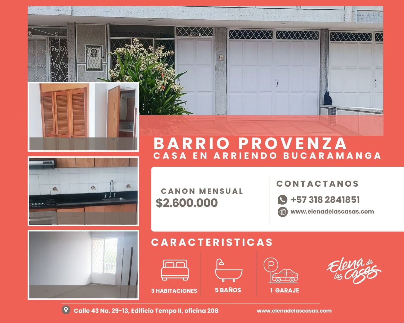 Casa en arriendo Santander Bucaramanga Provenza 106 m2 Habitaciones 4 Baños 5 Garajes 1 Precio $2600000