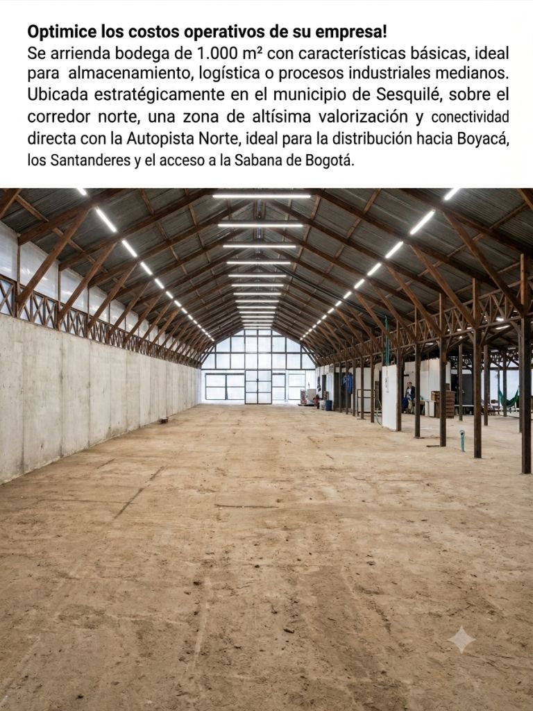 Bodega en arriendo Cundinamarca Sesquilé Sesquile 1100 m2 Habitaciones 0 Baños 1 Garajes 0 Precio $14000000