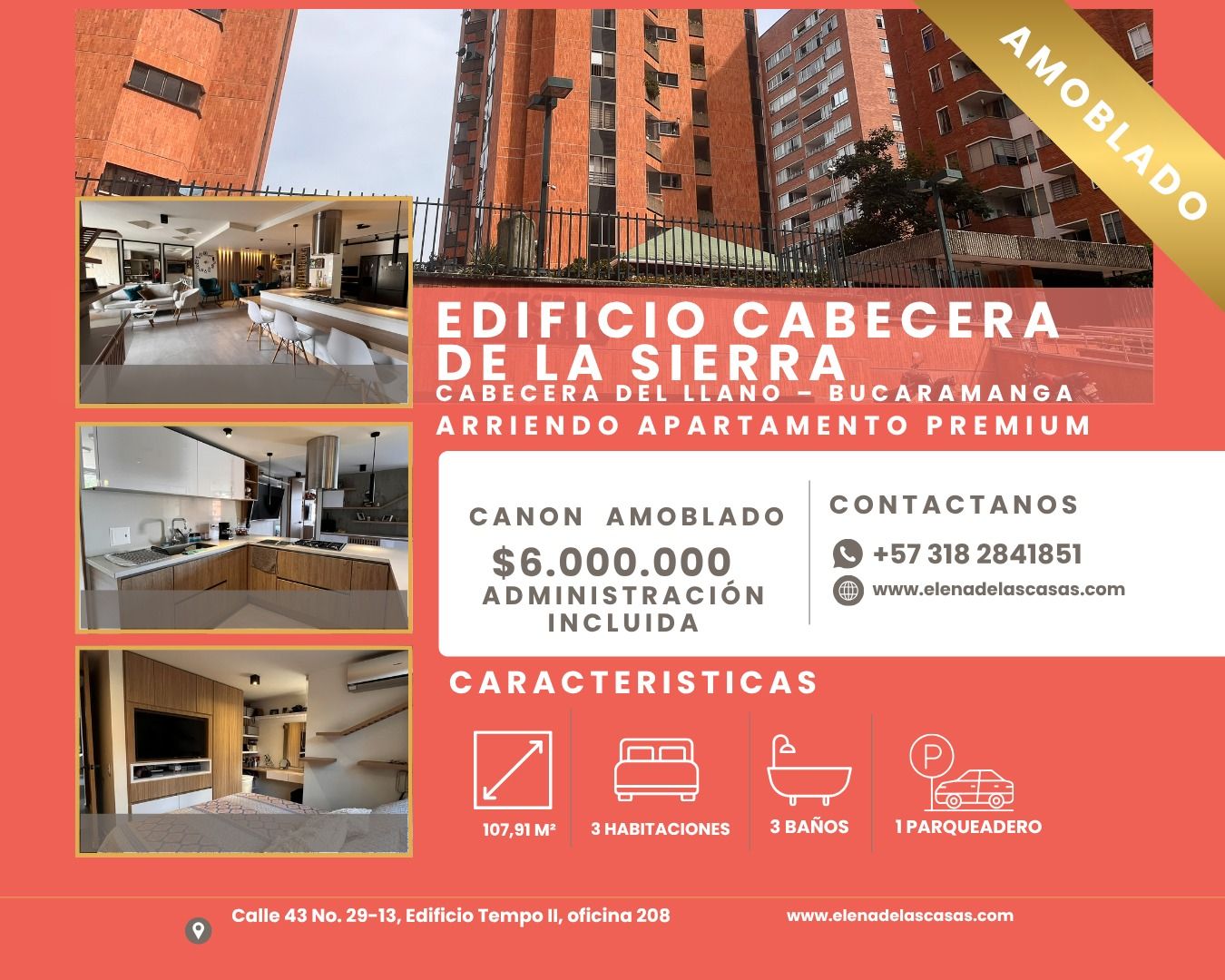 Apartamento en arriendo Santander Bucaramanga El Prado 107 m2 Habitaciones 3 Baños 3 Garajes 1 Precio $6000000