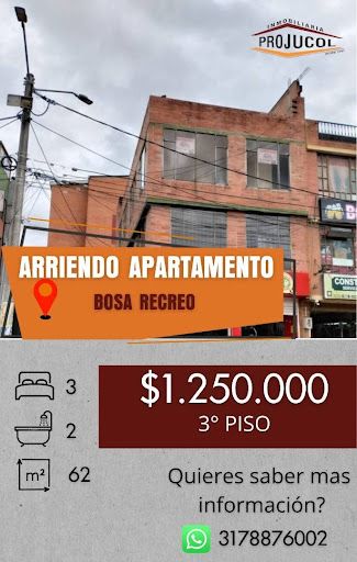 Apartamento en arriendo Cundinamarca Bogotá El Portal Del Sol 62 m2 Habitaciones 3 Baños 2 Garajes 0 Precio $1250000