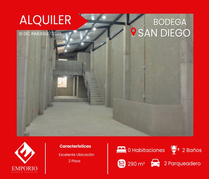 Bodega en arriendo Antioquia Medellín San Diego 290 m2 Habitaciones 0 Baños 1 Garajes 2 Precio $8000000