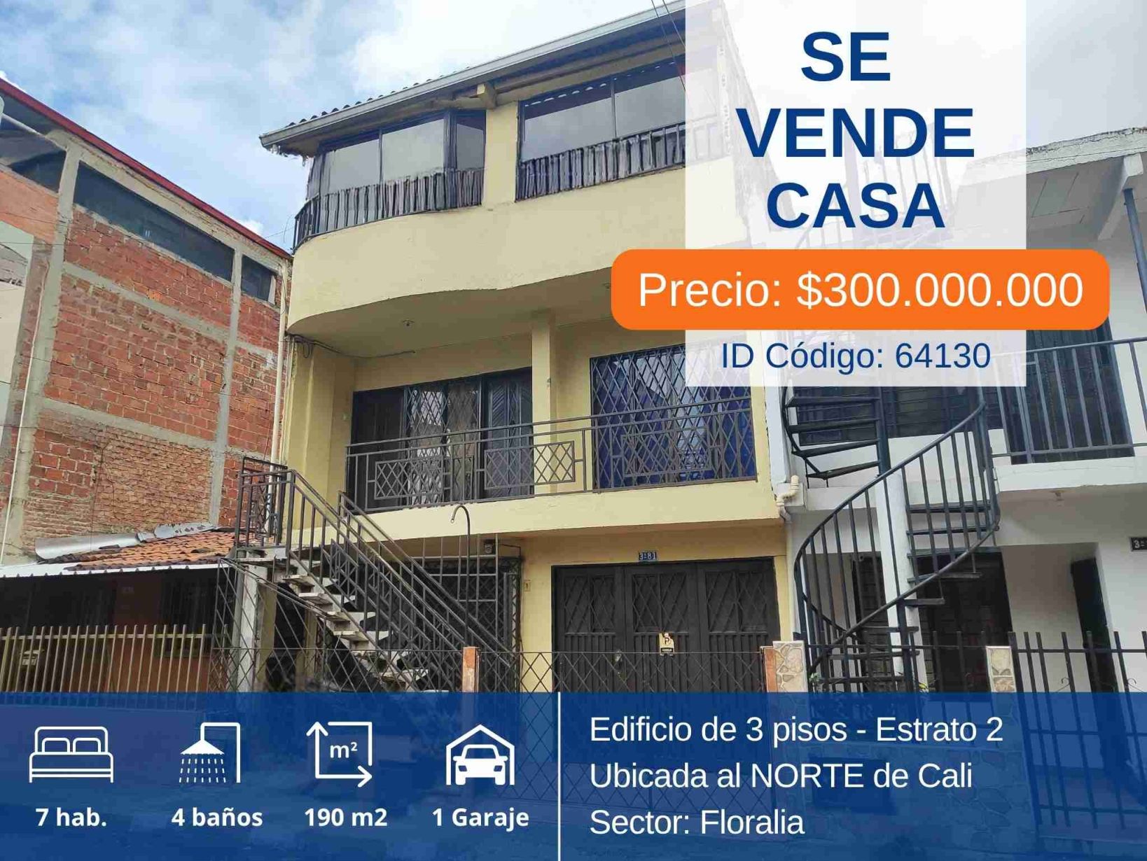 Casa en venta Valle Del Cauca Cali Ciudadela Floralia 190 m2 Habitaciones 7 Baños 4 Garajes 1 Precio $300000000