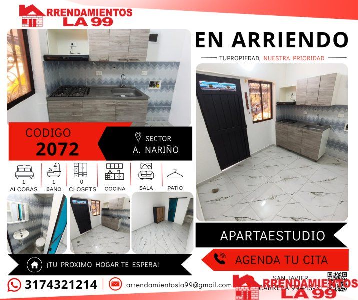 Apartaestudio en arriendo Antioquia Medellín Antonio Nariño 35 m2 Habitaciones 1 Baños 1 Garajes 0 Precio $1100000