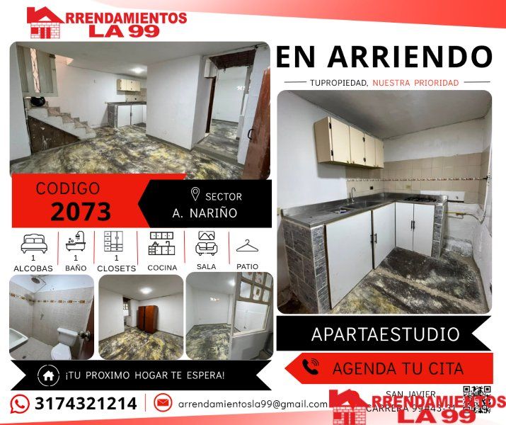 Apartaestudio en arriendo Antioquia Medellín Antonio Nariño 36 m2 Habitaciones 1 Baños 1 Garajes 0 Precio $950000