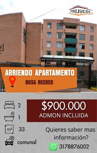 Apartamento en arriendo Cundinamarca Bogotá Los Condominios Del Recreo Et I 33 m2 Habitaciones 2 Baños 1 Garajes 0 Precio $900000