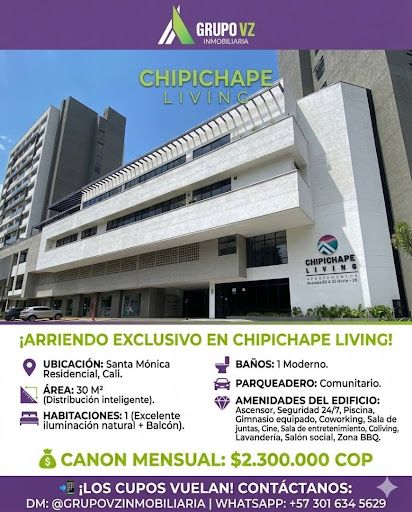 Apartaestudio en arriendo Valle Del Cauca Cali Chipichape 30 m2 Habitaciones 1 Baños 1 Garajes 0 Precio $2300000