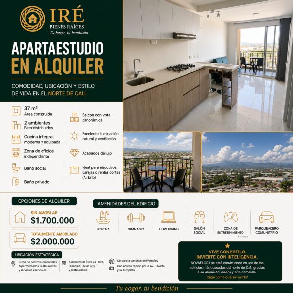 Apartaestudio en arriendo Valle Del Cauca Cali Urbanización La Flora 37 m2 Habitaciones 1 Baños 2 Garajes 0 Precio $2000000