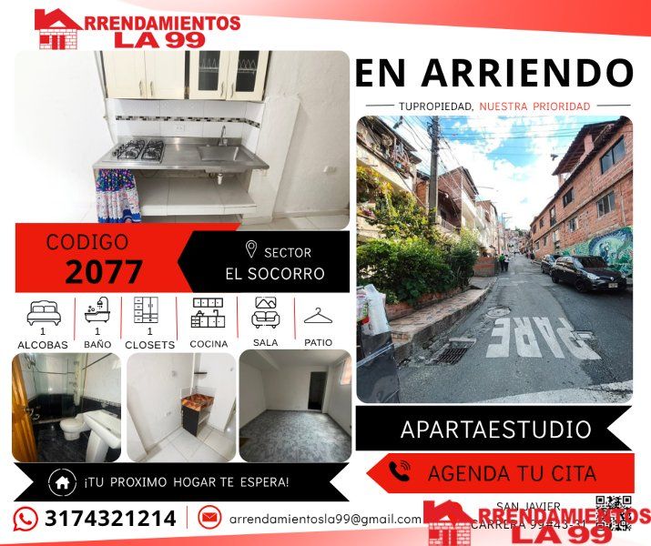 Apartaestudio en arriendo Antioquia Medellín El Socorro 38 m2 Habitaciones 1 Baños 1 Garajes 0 Precio $850000