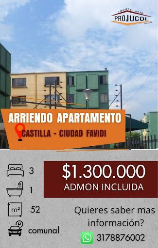 Apartamento en arriendo Cundinamarca Bogotá Ub Castilla Real 52 m2 Habitaciones 3 Baños 1 Garajes 0 Precio $1300000