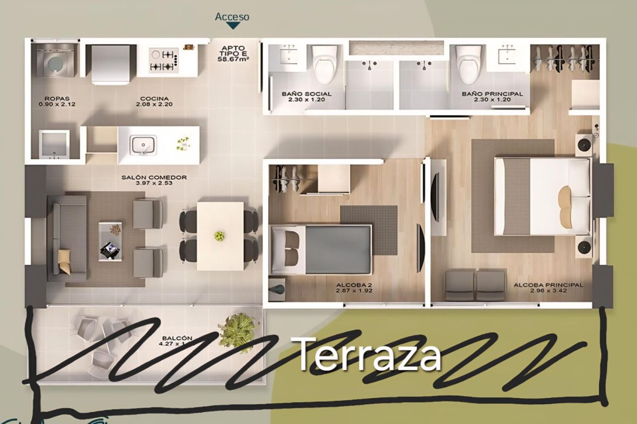 Apartamento en venta Antioquia Medellín Suramericana 60 m2 Habitaciones 1 Baños 1 Garajes 1 Precio $410000000