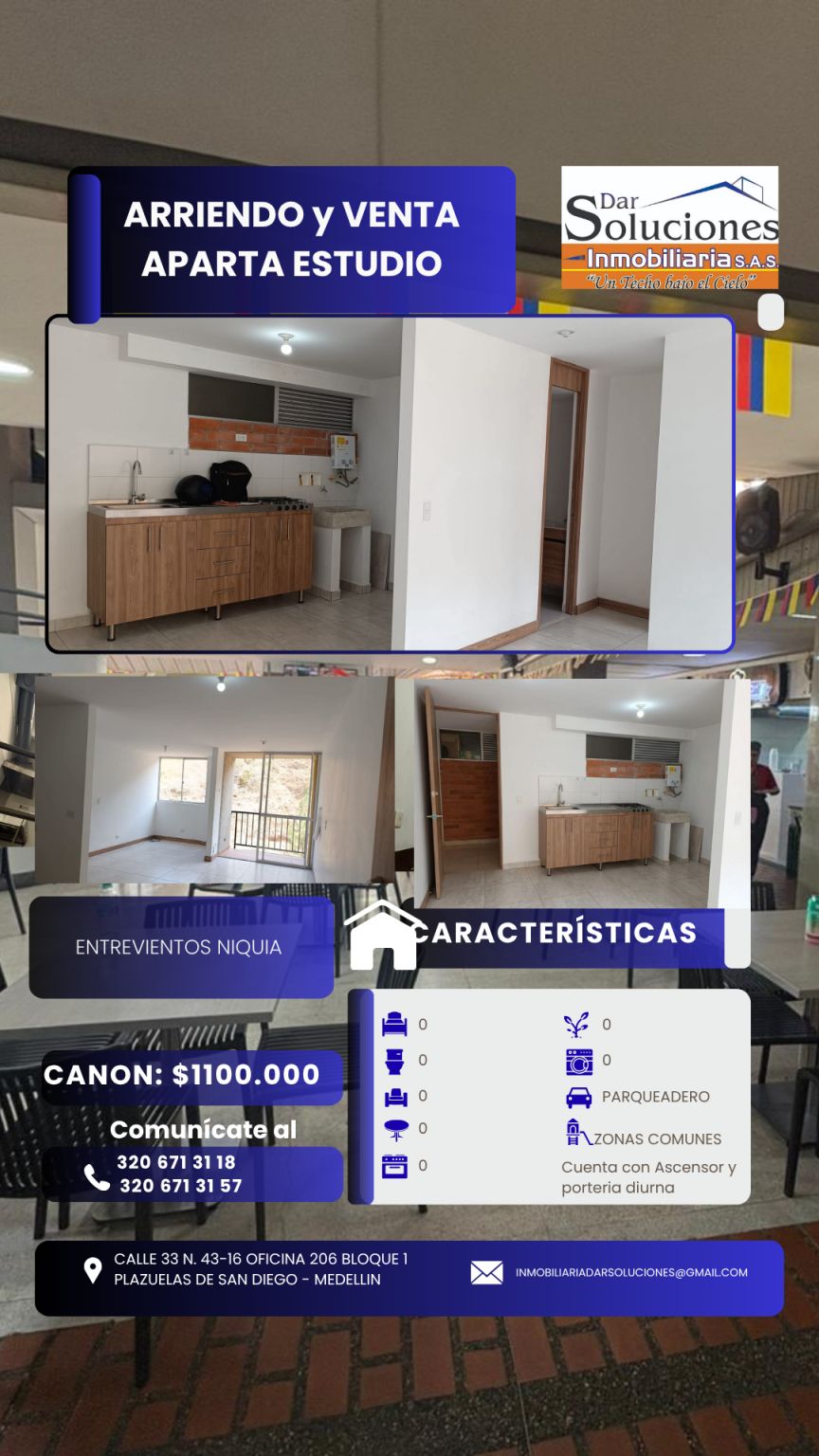 Apartaestudio en arriendo o venta Antioquia Bello Altos De Quitasol 50 m2 Habitaciones 1 Baños 2 Garajes 0 Precio venta $200000000 Precio arriendo $1100000