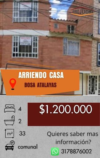 Casa en arriendo Cundinamarca Bogotá San Bernardino 33 m2 Habitaciones 4 Baños 2 Garajes 0 Precio $1200000
