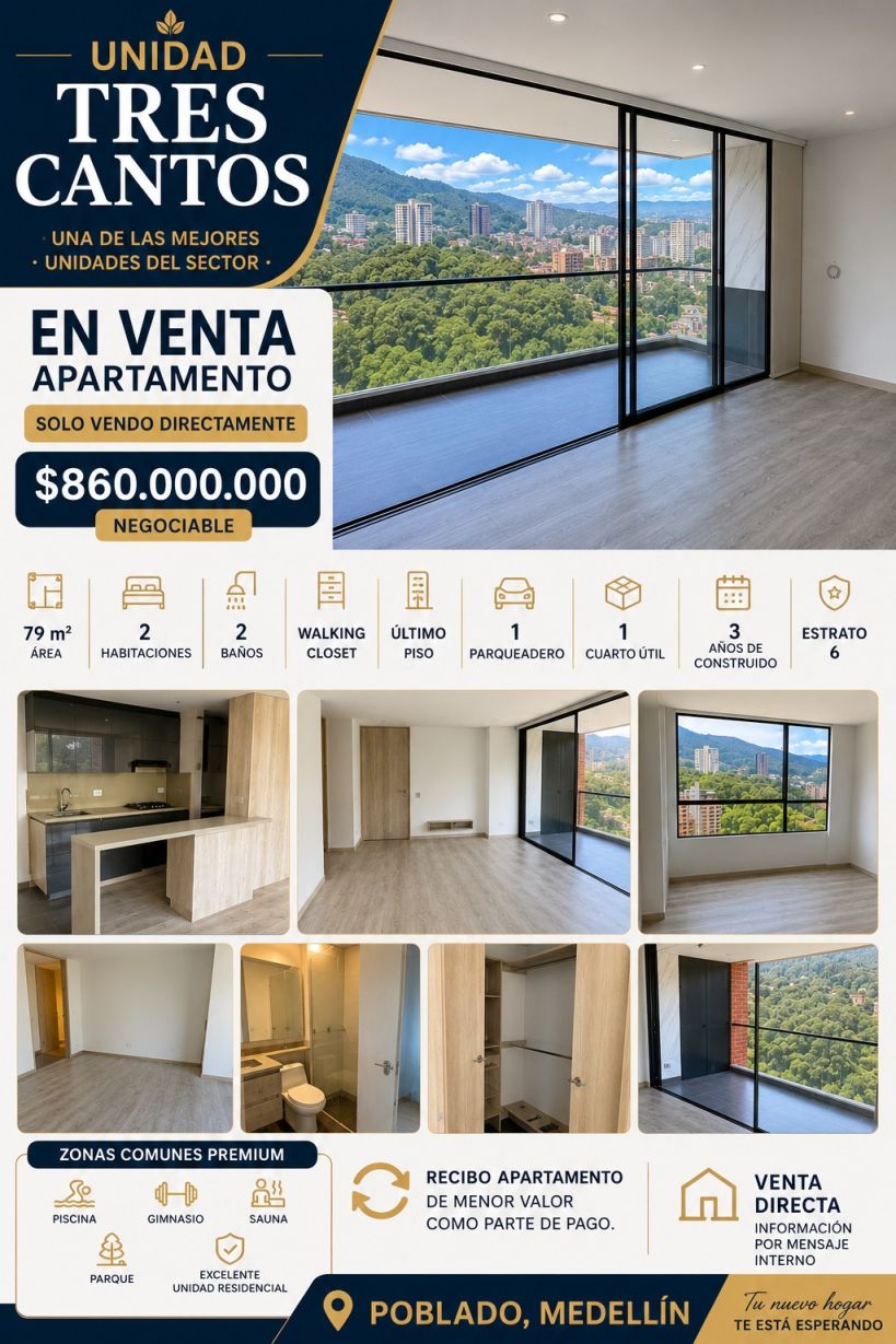 Apartamento en venta Antioquia Medellín Altos Del Poblado 79 m2 Habitaciones 2 Baños 2 Garajes 1 Precio $860000000