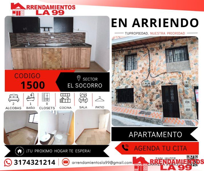 Apartamento en arriendo Antioquia Medellín El Socorro 52 m2 Habitaciones 2 Baños 1 Garajes 0 Precio $1100000