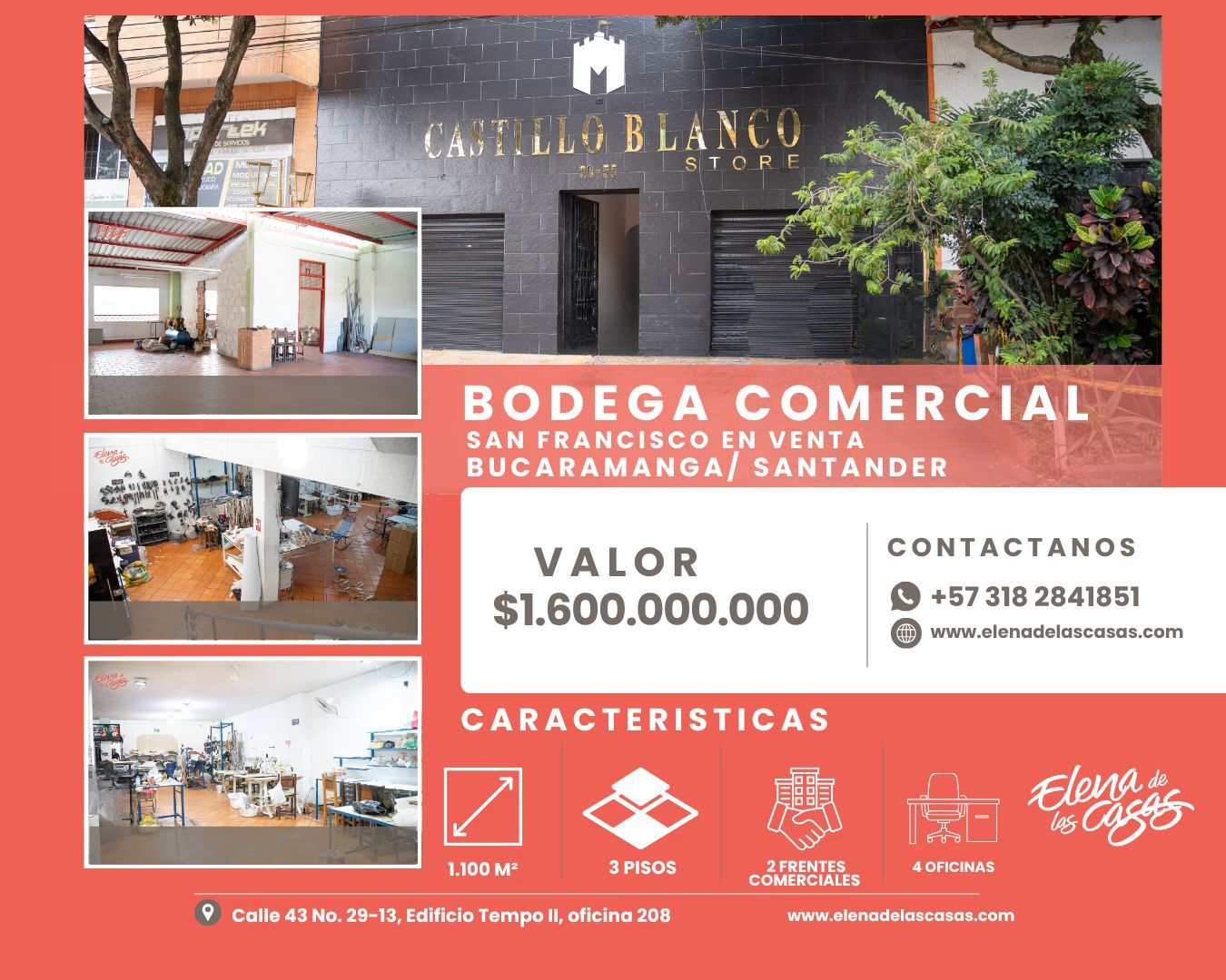 Bodega en venta Santander Bucaramanga San Francisco 1100 m2 Habitaciones 0 Baños 2 Garajes 0 Precio $1600000000