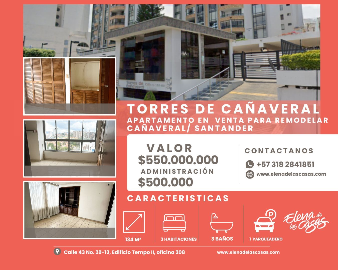 Apartamento en venta Santander Floridablanca Conjunto Torres De Cañaveral 134 m2 Habitaciones 4 Baños 3 Garajes 1 Precio $550000000
