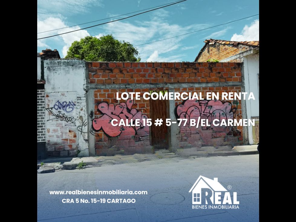 Lote en arriendo Valle Del Cauca Cartago El Carmen 450 m2 Habitaciones 0 Baños 0 Garajes 0 Precio $1500000