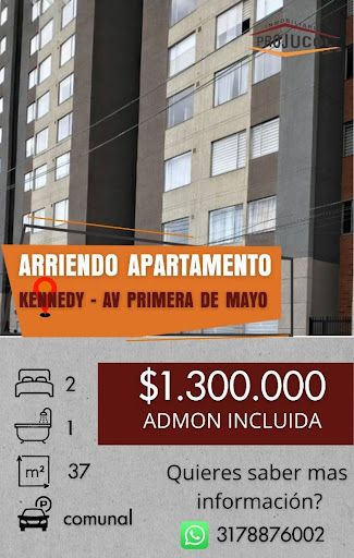 Apartamento en arriendo Cundinamarca Bogotá Carvajal 42 m2 Habitaciones 2 Baños 1 Garajes 0 Precio $1300000