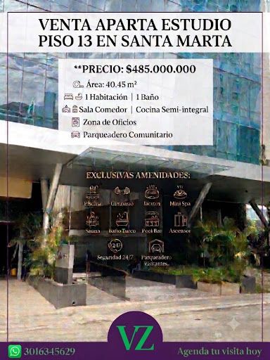 Apartaestudio en venta Magdalena Santa Marta Bellavista 40 m2 Habitaciones 1 Baños 1 Garajes 0 Precio $485000000