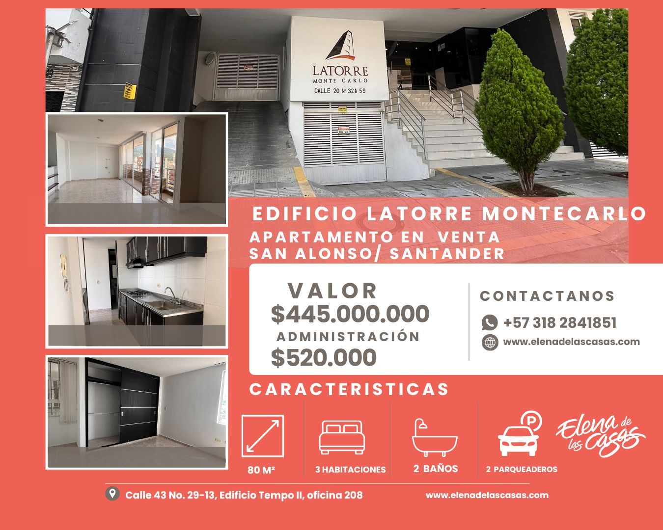 Apartamento en venta Santander Bucaramanga San Alonso 80 m2 Habitaciones 3 Baños 2 Garajes 2 Precio $445000000